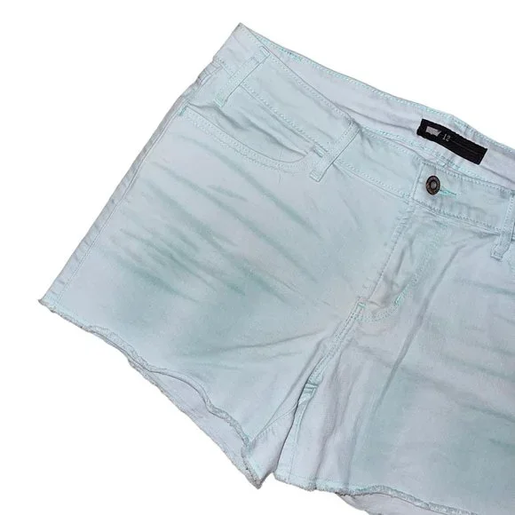 Levis Distressed Frayed Raw Hem Aqua Blue Denim Jean Shorts Womens 12 - Picture 2 of 7